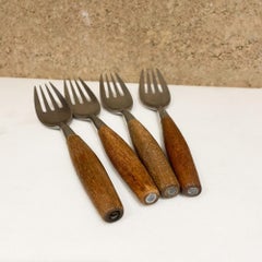 Dansk Deutschland Fjord Besteckset 4 Teakholz & Edelstahl Tafelgabeln Quistgaard 1954