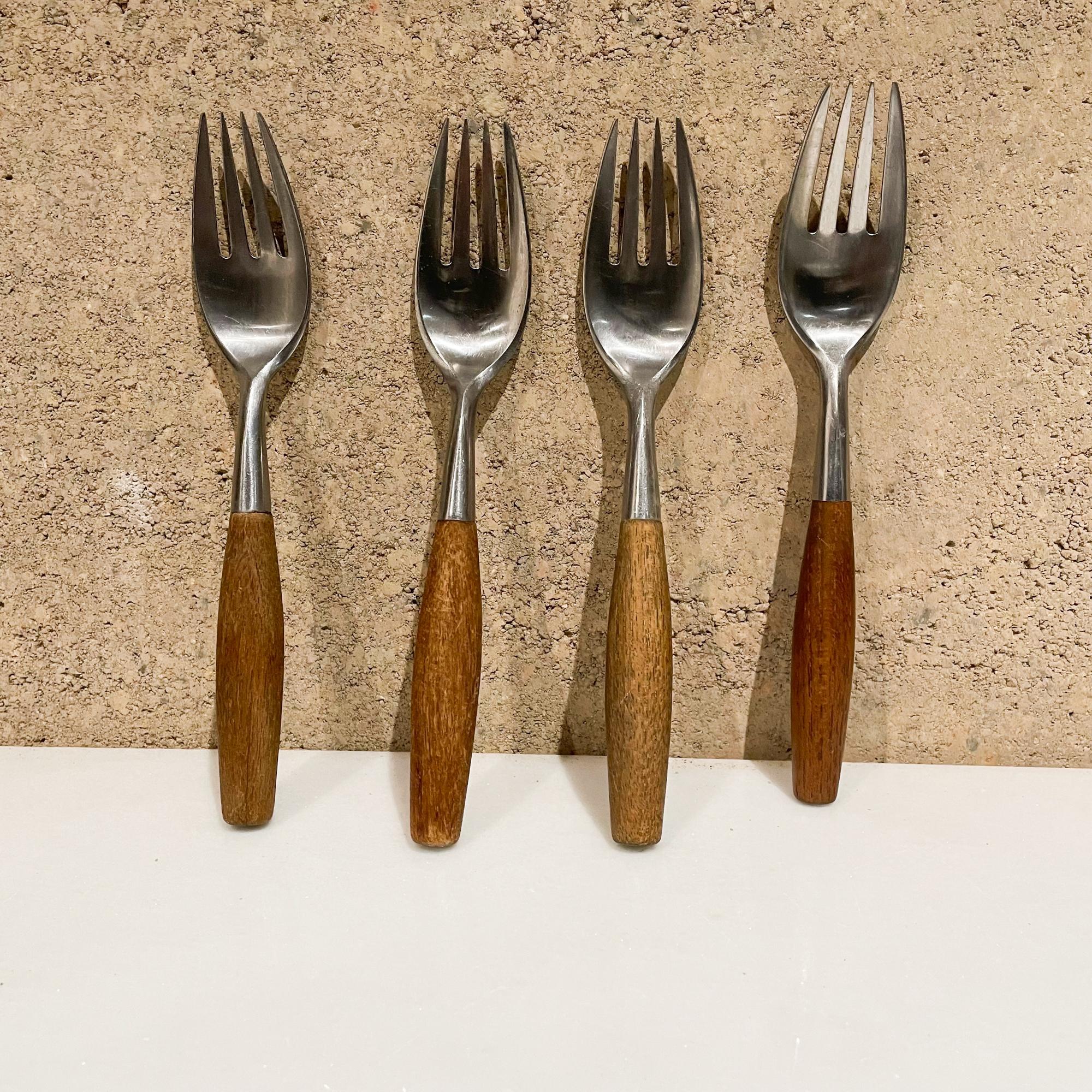 Stainless Steel Dansk Germany Fjord Flatware Set 4 Teak & Stainless Dinner Forks Quistgaard 1954