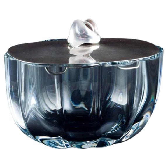 Dansk Guldsmede-Håndværk. Art glass jar with a lid in sterling silver. For Sale