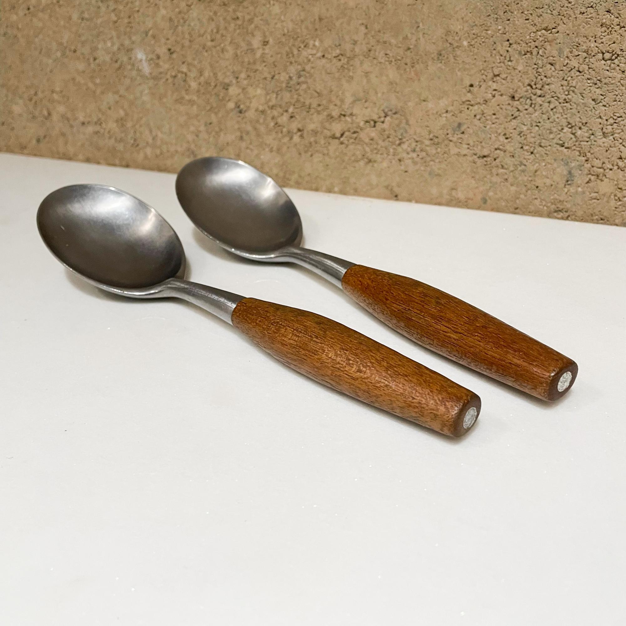  1954 Dansk IHQ Fjord 2 Large Spoons Teak & Stainless Jens Quistgaard Germany In Good Condition In Chula Vista, CA