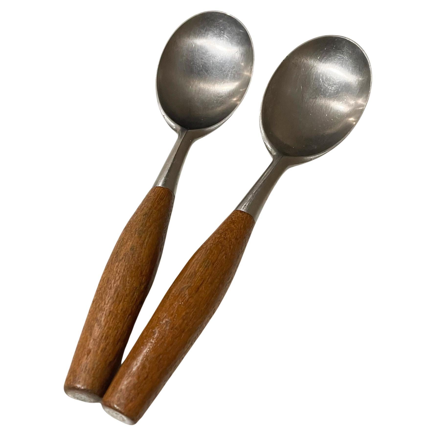  1954 Dansk IHQ Fjord 2 Large Spoons Teak & Stainless Jens Quistgaard Germany