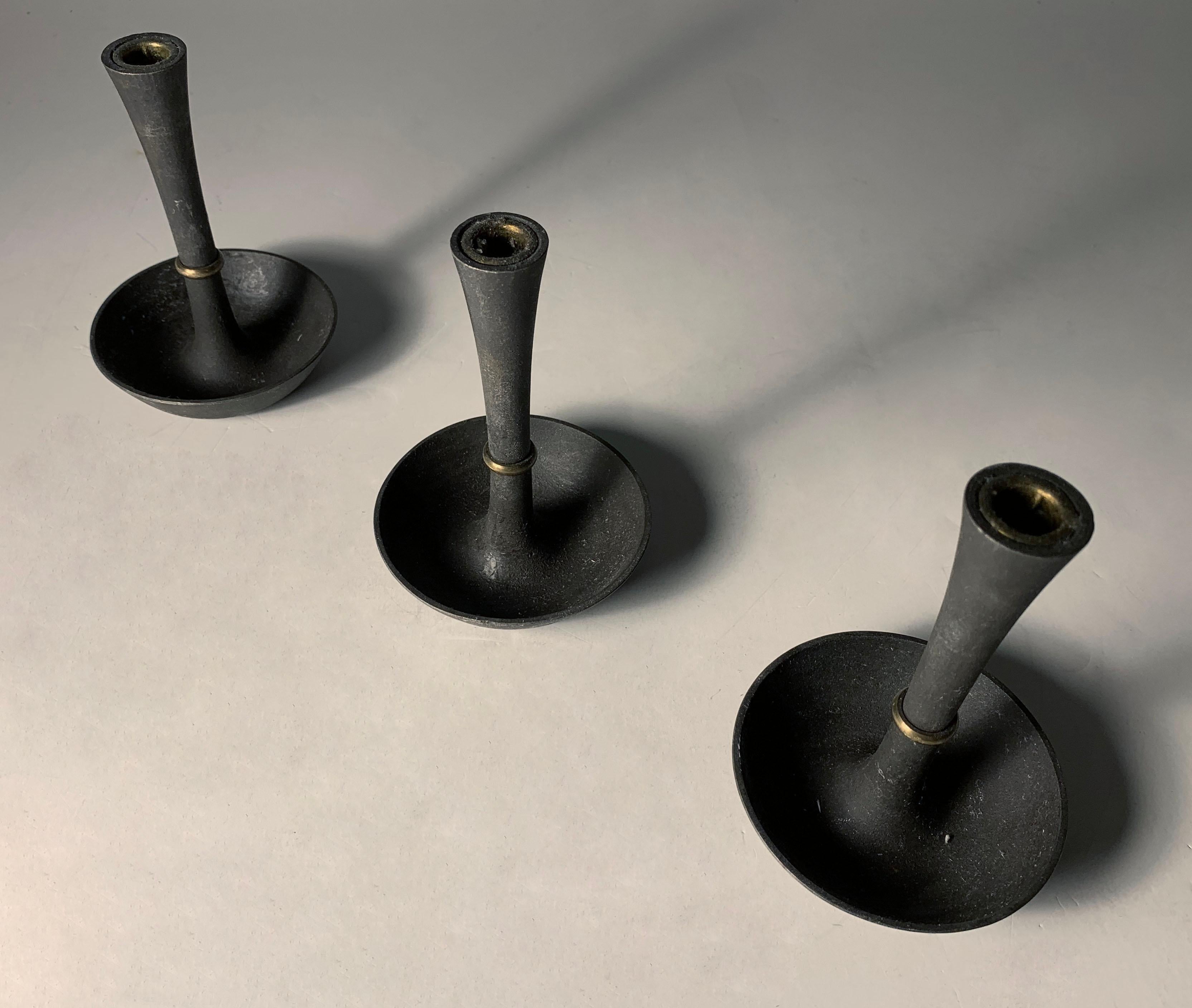 Danish Dansk Iron and Brass Candle Holders by Jens Quistgaard