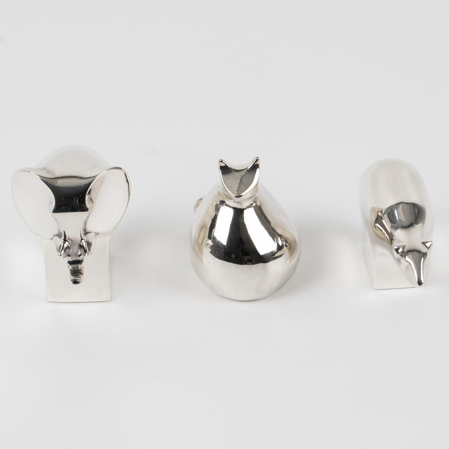 Mid-Century Modern Dansk Mid-Century Silver Plate Animal Figurine Paperweight, trio by Gunnar Cyren