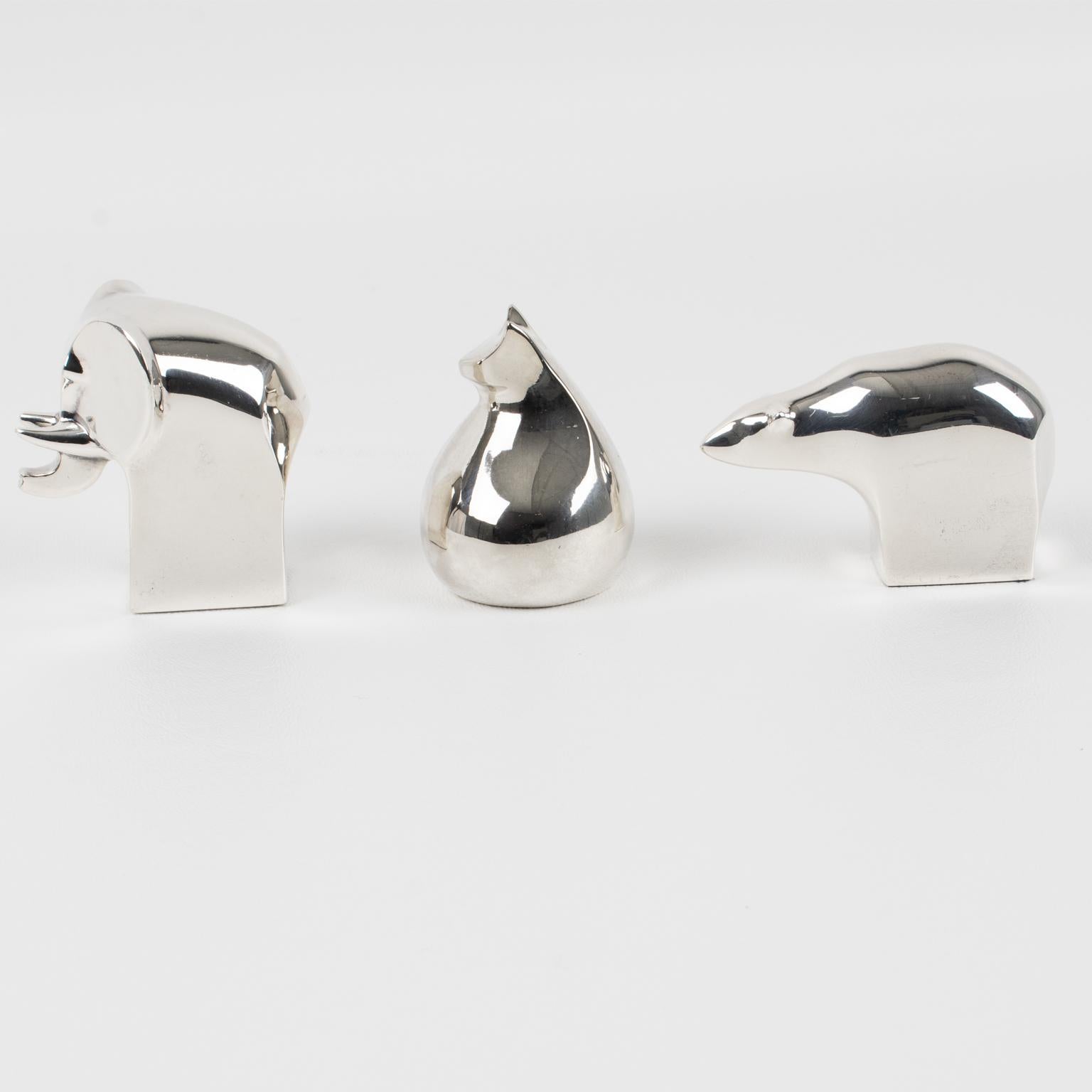 Danish Dansk Mid-Century Silver Plate Animal Figurine Paperweight, trio by Gunnar Cyren