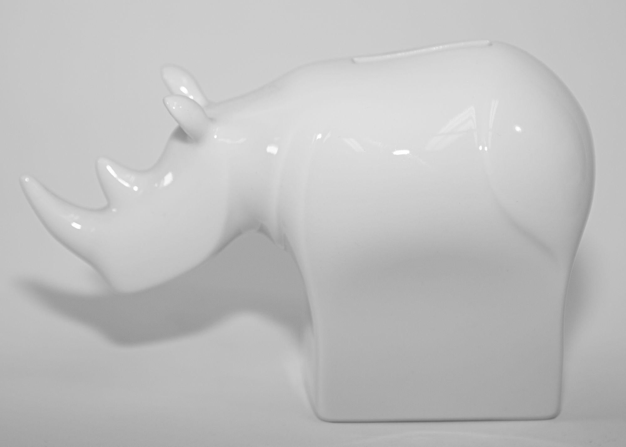 Dansk Modernist White Porcelain Rhinoceros Bank For Sale 4