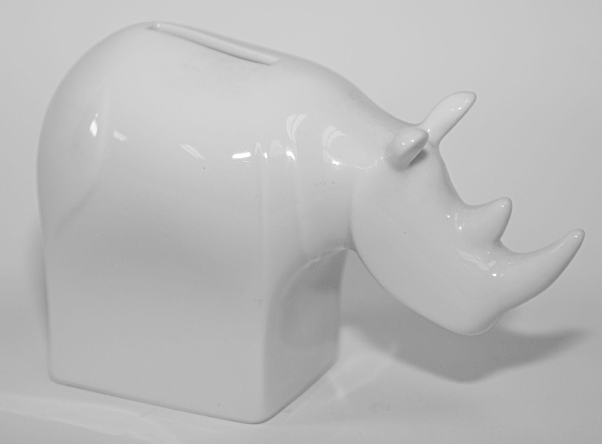Scandinavian Modern Dansk Modernist White Porcelain Rhinoceros Bank For Sale