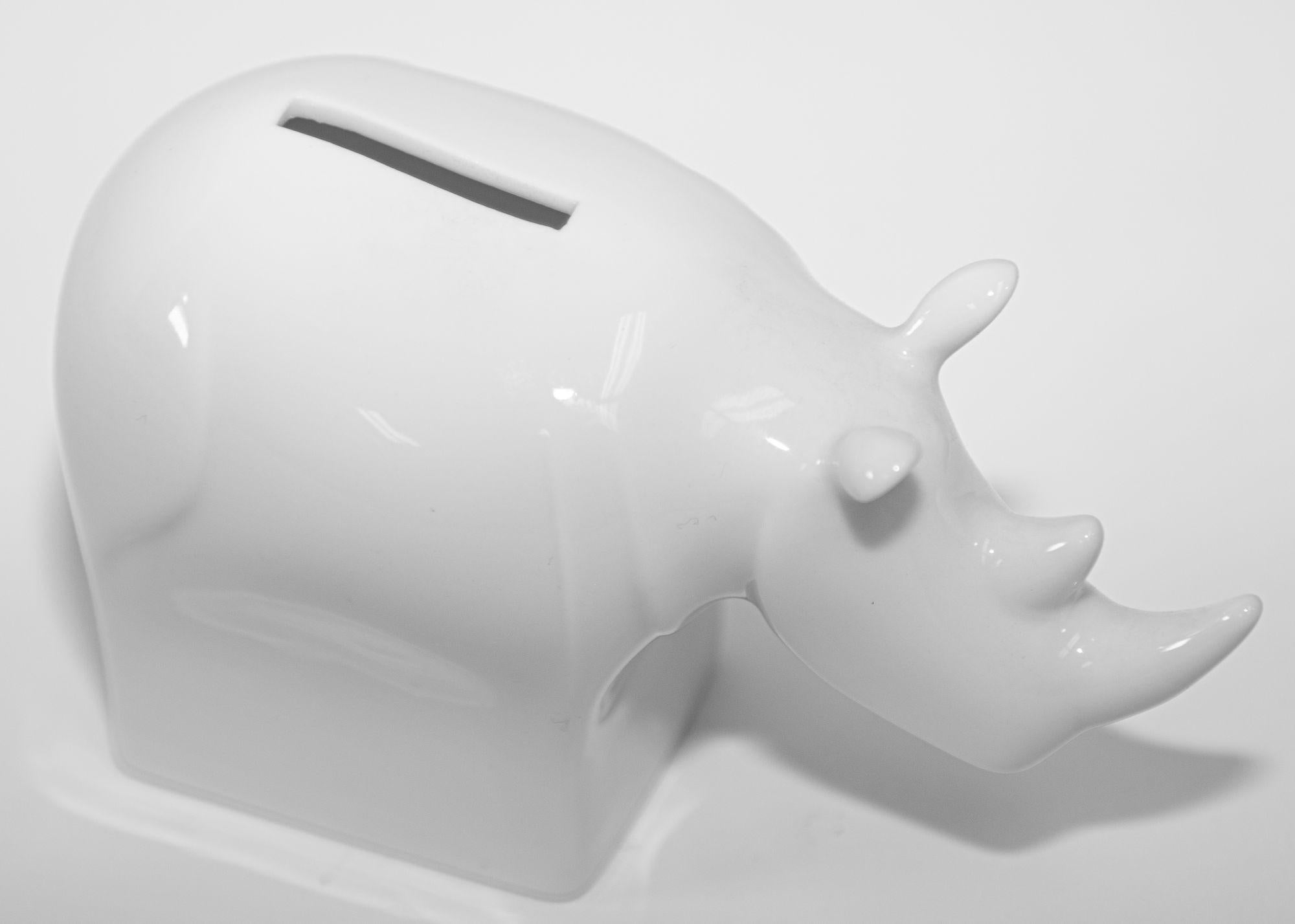 Japanese Dansk Modernist White Porcelain Rhinoceros Bank For Sale