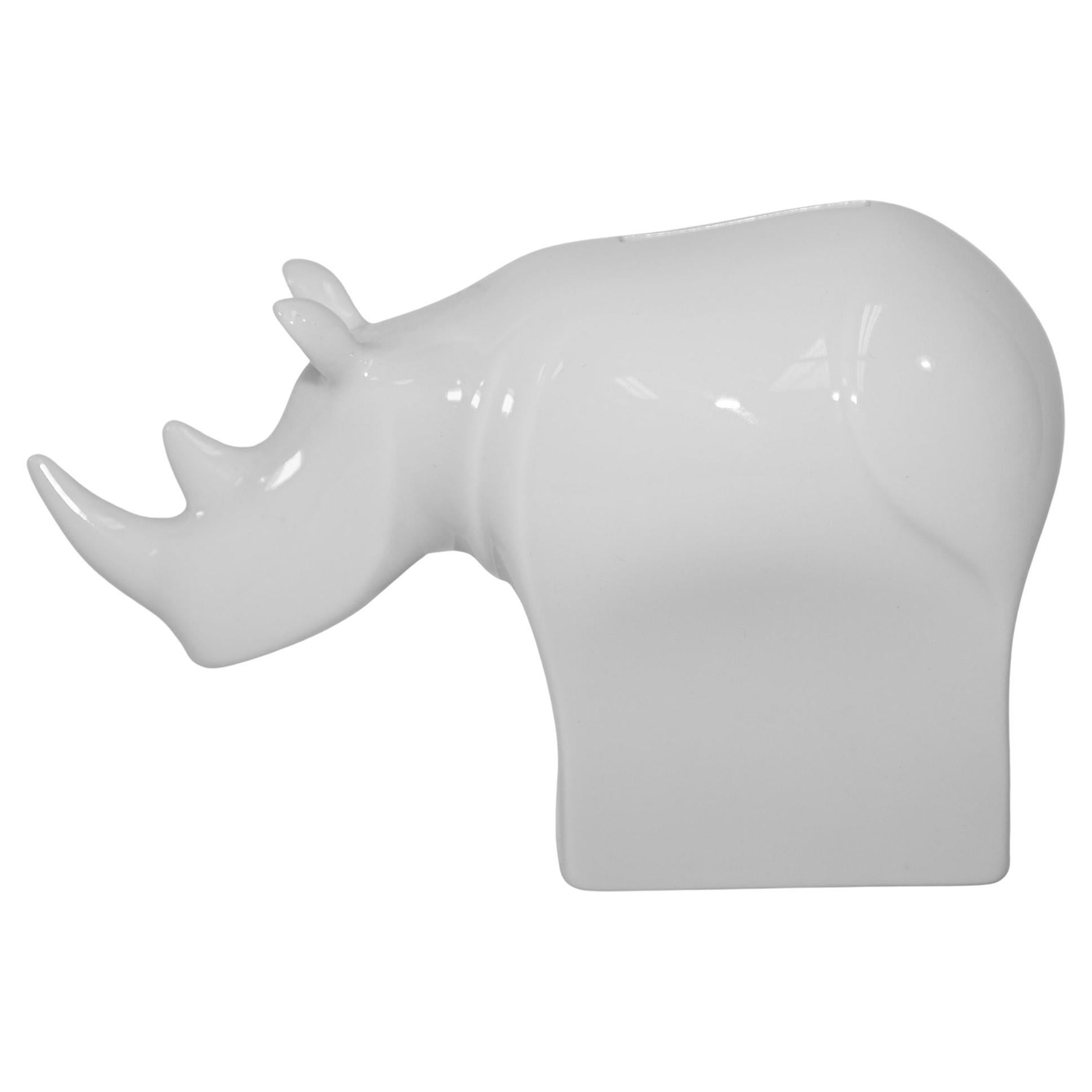 Tirelire Rhinoceros Dansk en porcelaine blanche moderniste