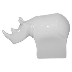 Vintage Dansk Modernist White Porcelain Rhinoceros Bank