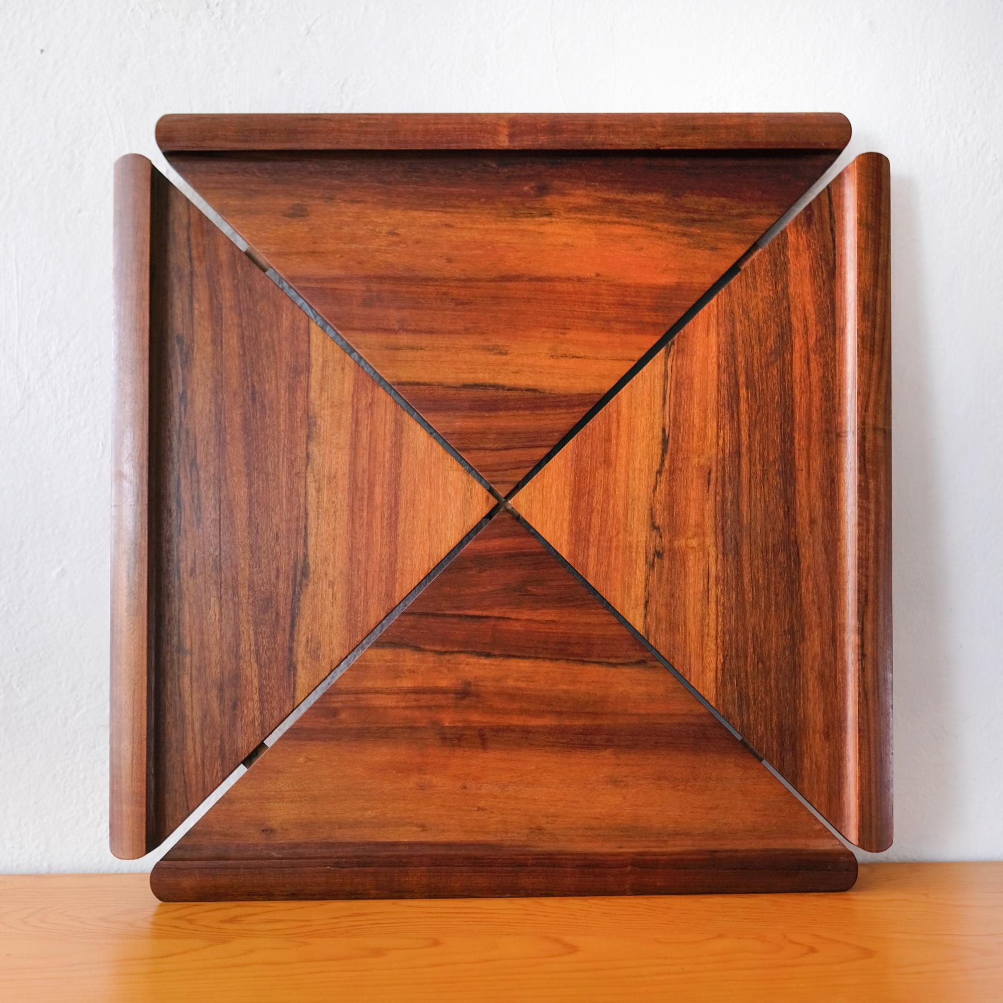 Large segmented serving tray in Mutenye (Africa), from the Dansk rare woods line. Designed by Jens Quistgaard. Denmark, 1960s.
