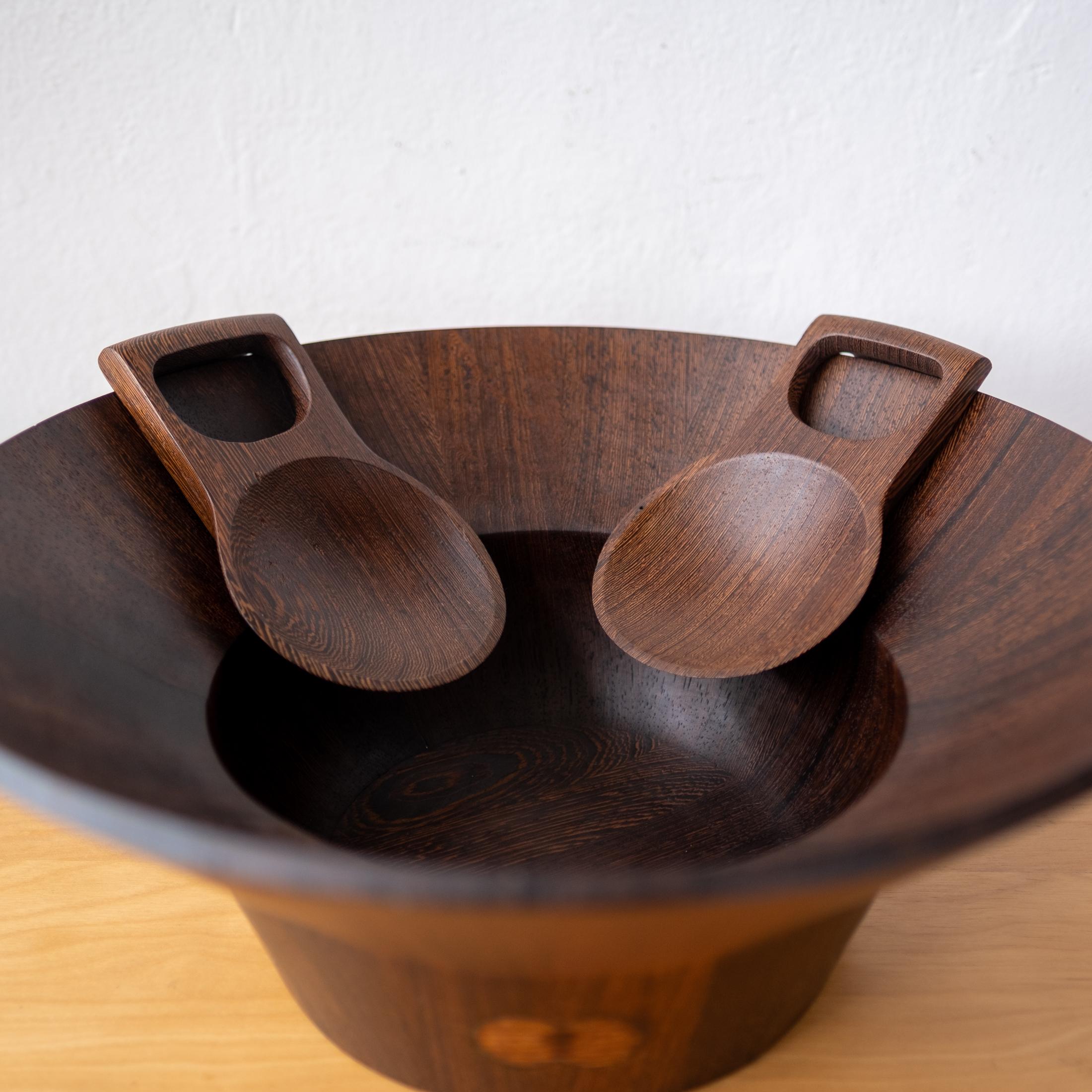 Mid-Century Modern Dansk Rare Woods Wenge Salad Bowl and Tongs by Jens Quistgaard