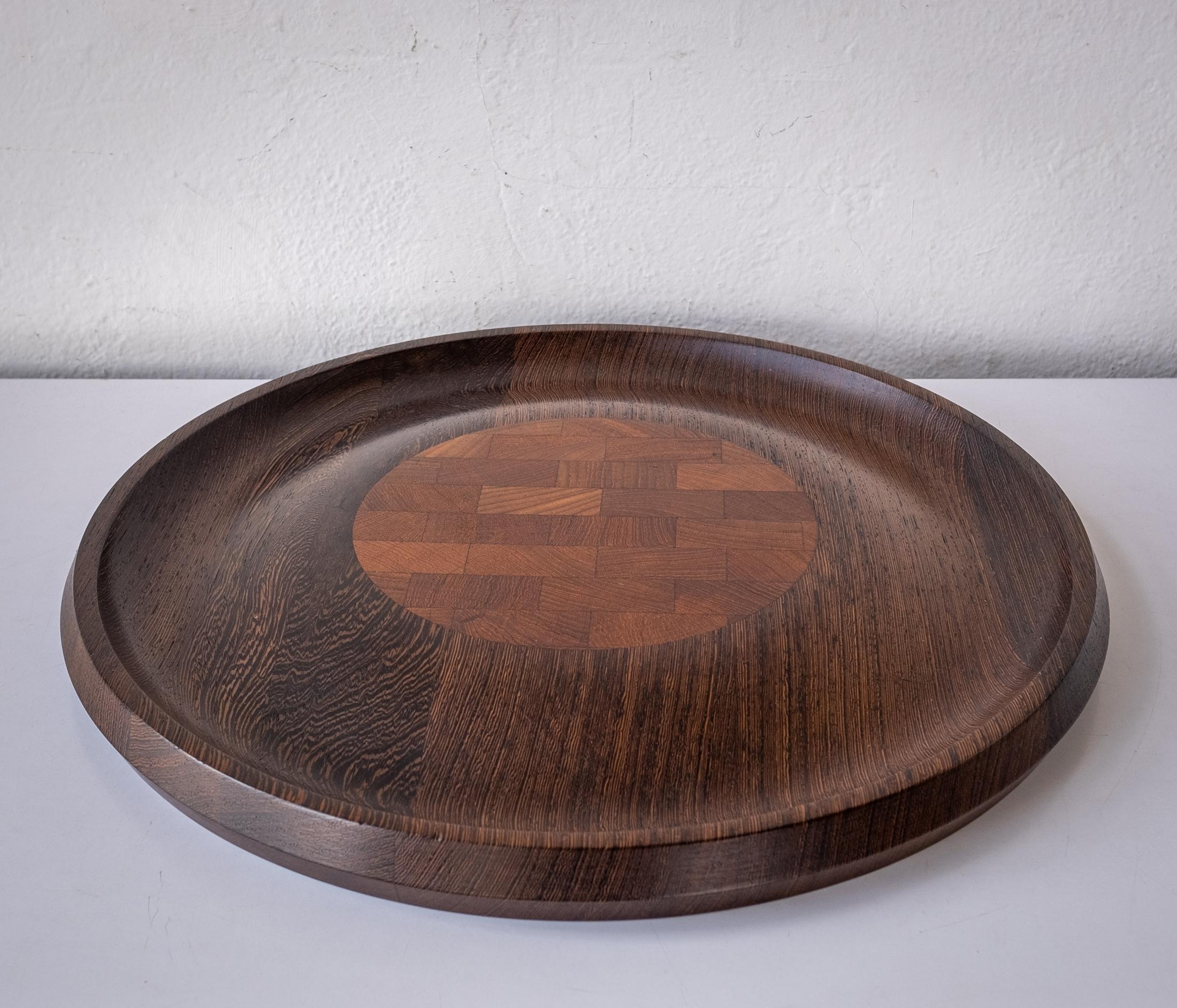 Dansk rare woods tray by Jens Quistgaard. Finely crafted of solid exoctic woods, including Wenge. Stamped JHQ Denark.