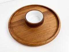 Dansk Round Teak Serving Tray with Ceramic Ramekin