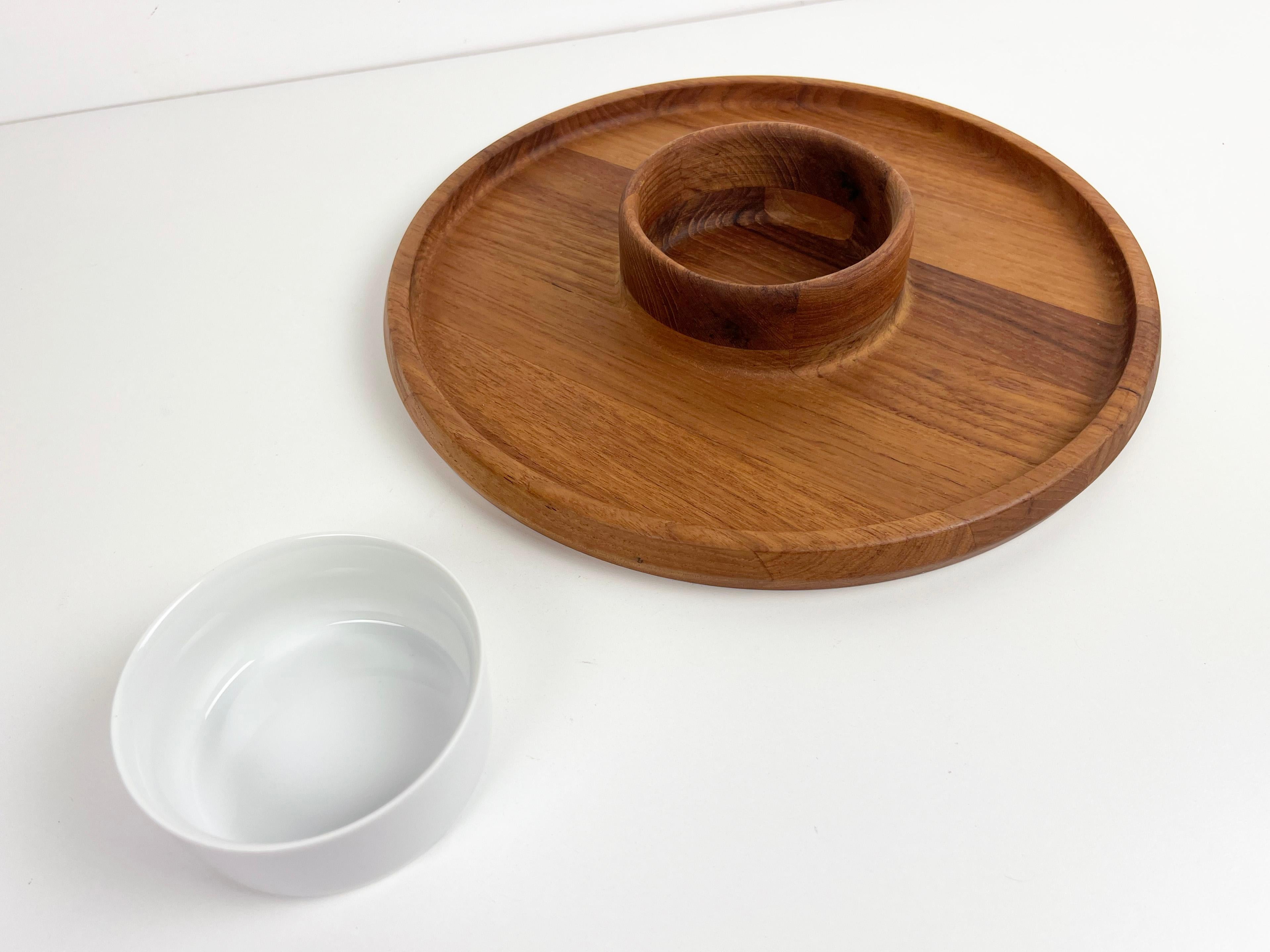 Dansk Round Teak Serving Tray with Ceramic Ramekin 2
