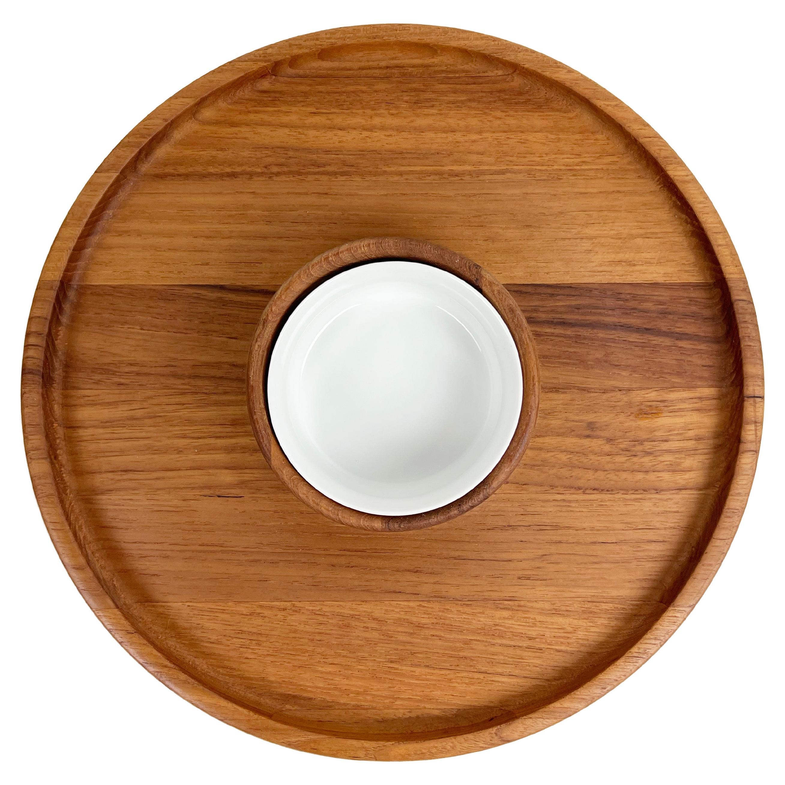 Dansk Round Teak Serving Tray with Ceramic Ramekin