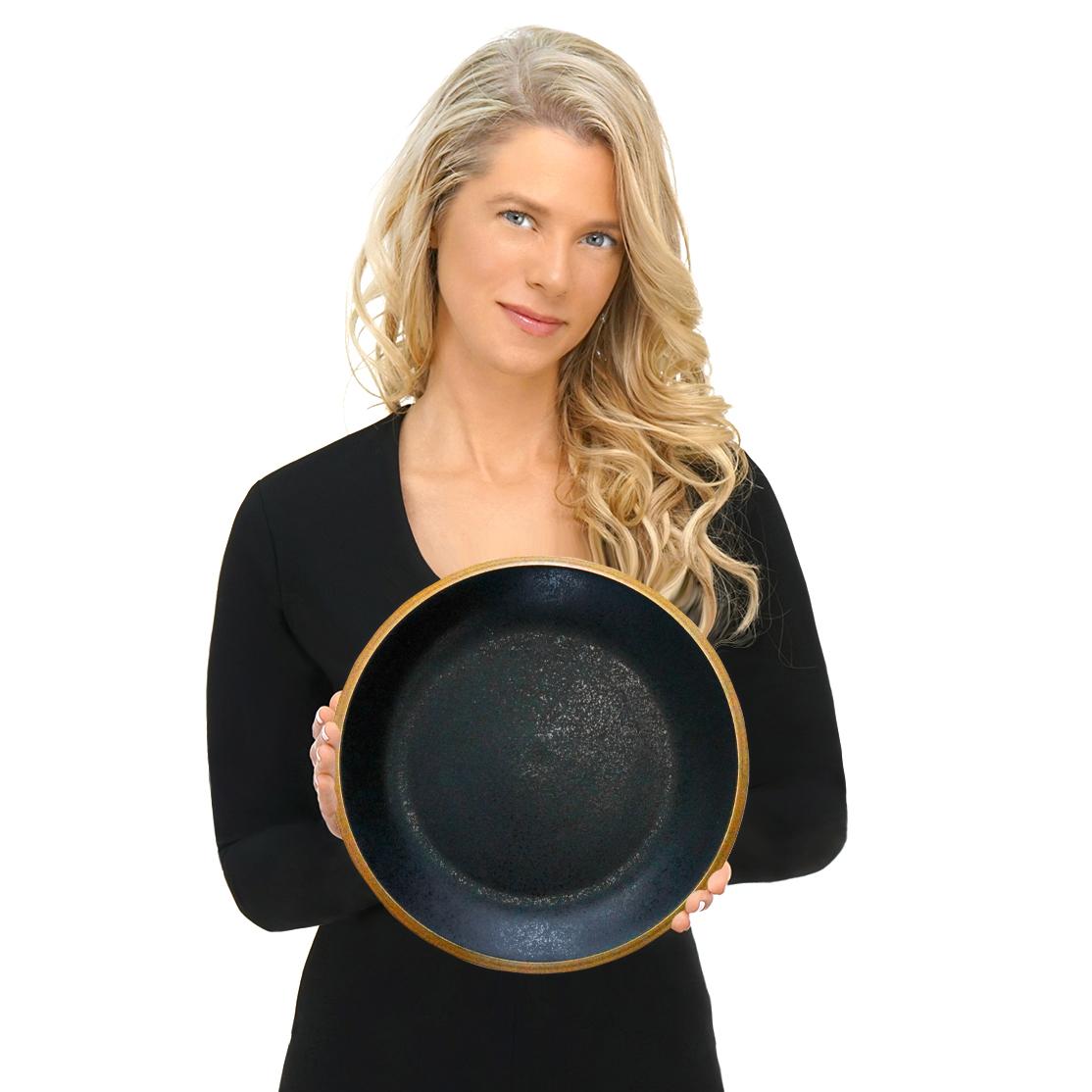 Circa 2000, by Dansk, American. This unique, extra complete set for 12 of Santiago Black is everyday dinnerware perfection. In addition to all the normal pieces, this set has twelve 12-inch serving platters as chargers and twelve 9-inch serving