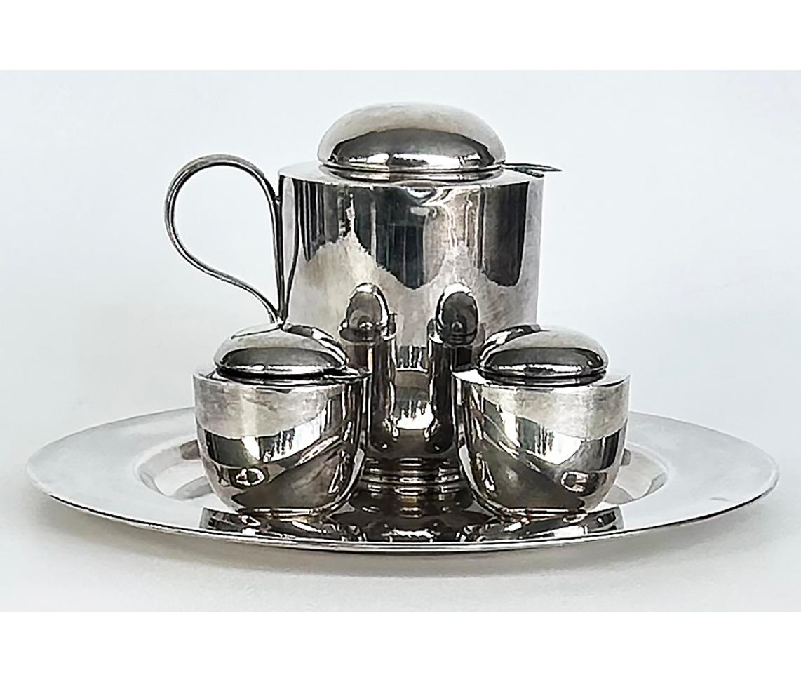 Post-Modern Dansk Silver-Plated Brass Tea Set Designed by V. Lorenzo Porcelli For Sale