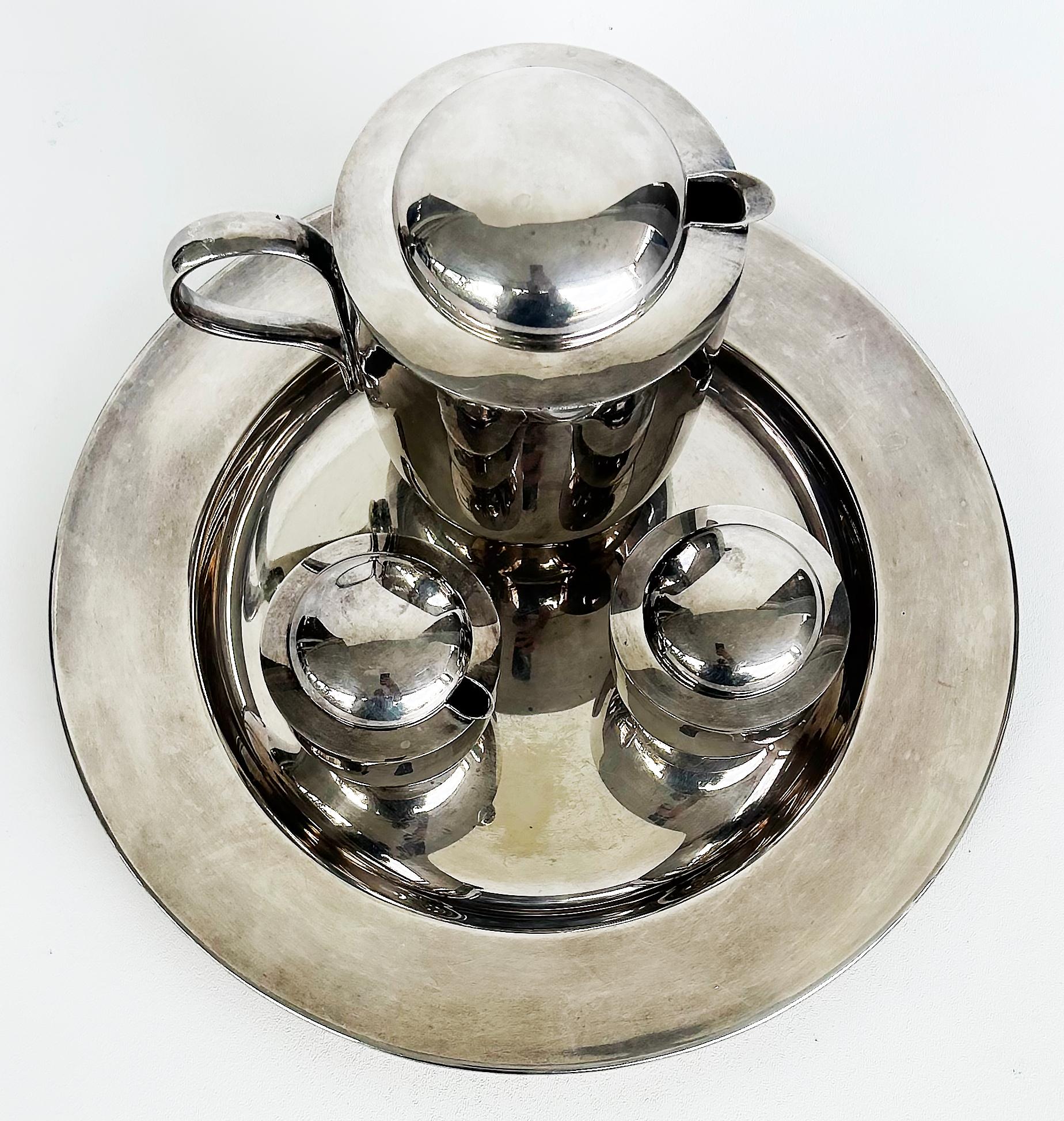 Dansk Silver-Plated Brass Tea Set Designed by V. Lorenzo Porcelli In Good Condition For Sale In Miami, FL