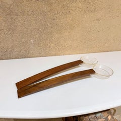 Dansk Style by Najeeb Modern Walnut Wood Lucite Salad Server Utensil Set 1960s