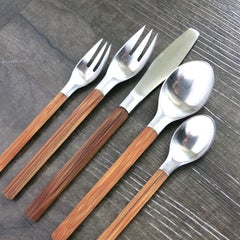 Dansk Toke Flatware, Service for 4 Stainless Steel Bamboo Wood Handles