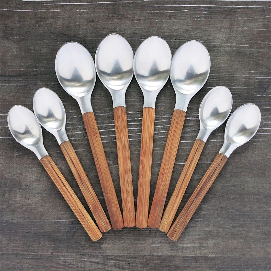 Mid-Century Modern Dansk Toke Flatware, Service for 4 Stainless Steel Bamboo Wood Handles For Sale