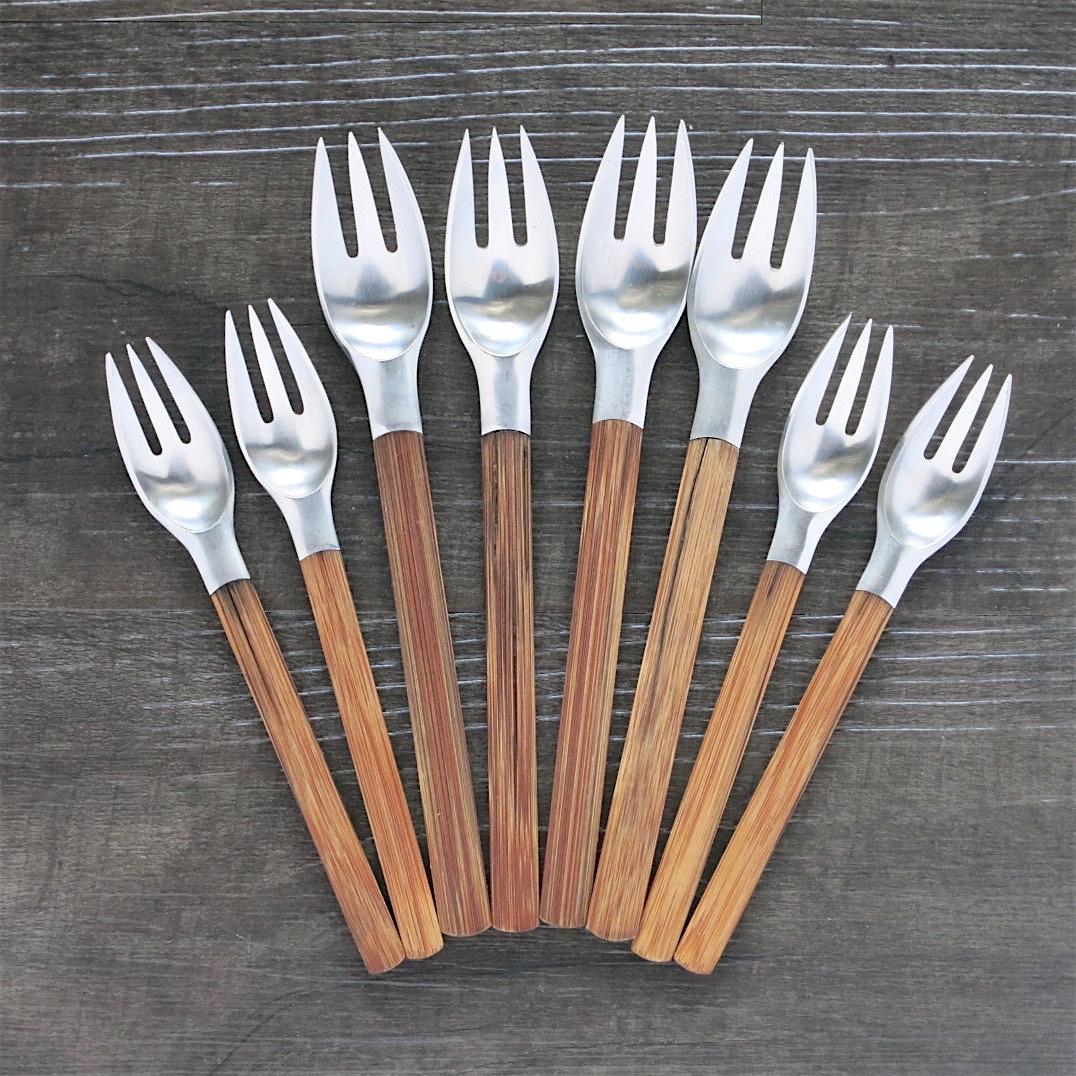 Danish Dansk Toke Flatware, Service for 4 Stainless Steel Bamboo Wood Handles For Sale