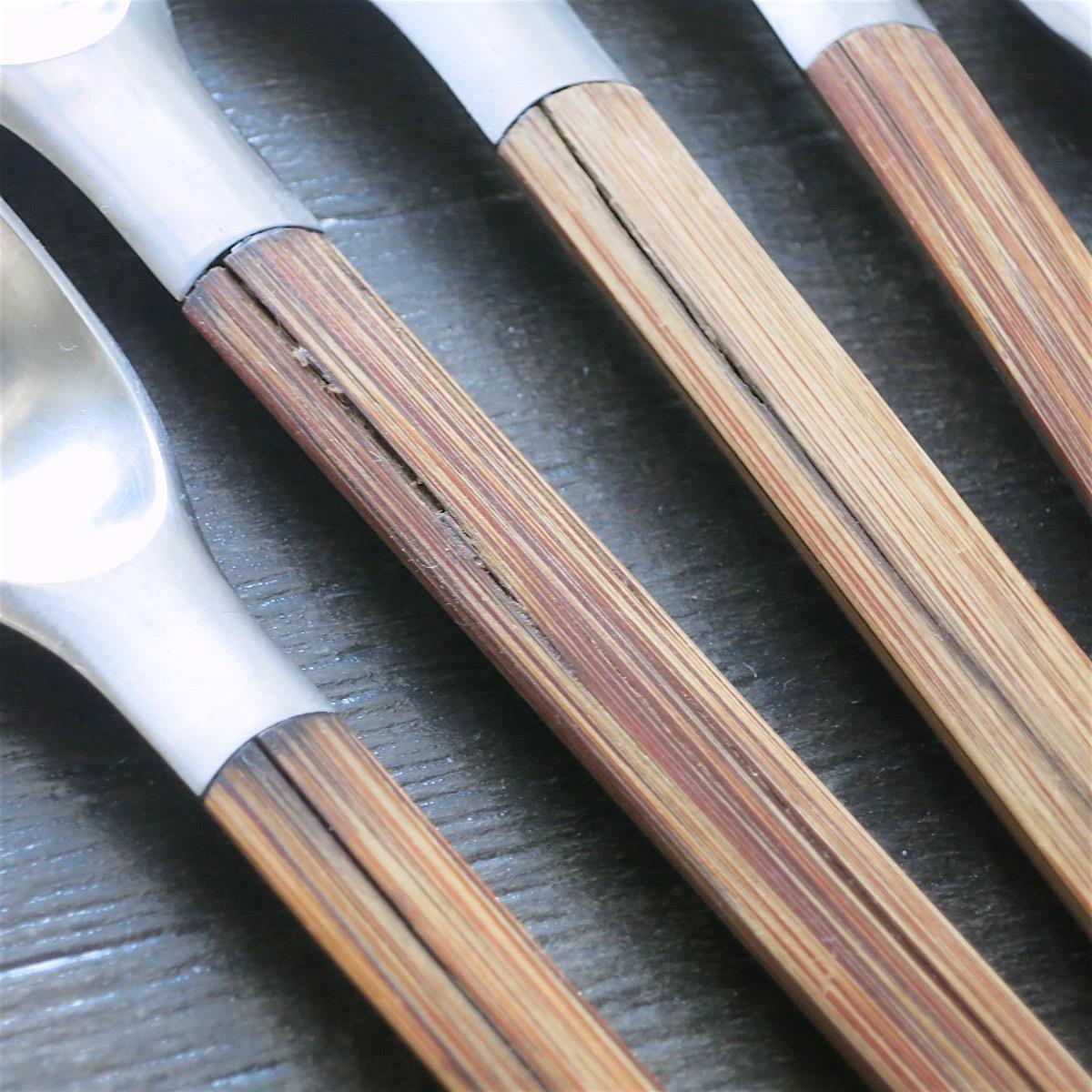 Dansk Toke Flatware, Service for 4 Stainless Steel Bamboo Wood Handles In Good Condition For Sale In Raleigh, NC