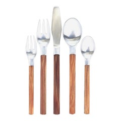 Retro Dansk Toke Flatware, Service for 4 Stainless Steel Bamboo Wood Handles