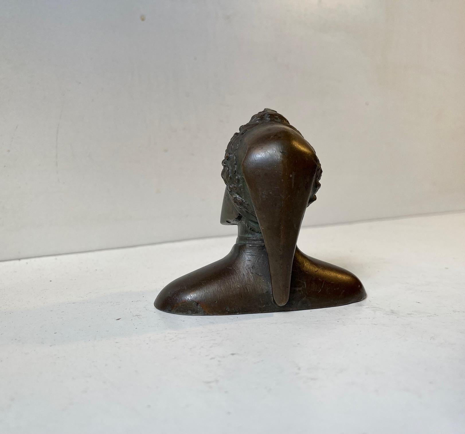Cast Dante Alighieri Small Bronze Bust, Grand Tour 19th Century For Sale