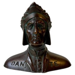 Dante Alighieri Small Bronze Bust, Grand Tour 19th Century