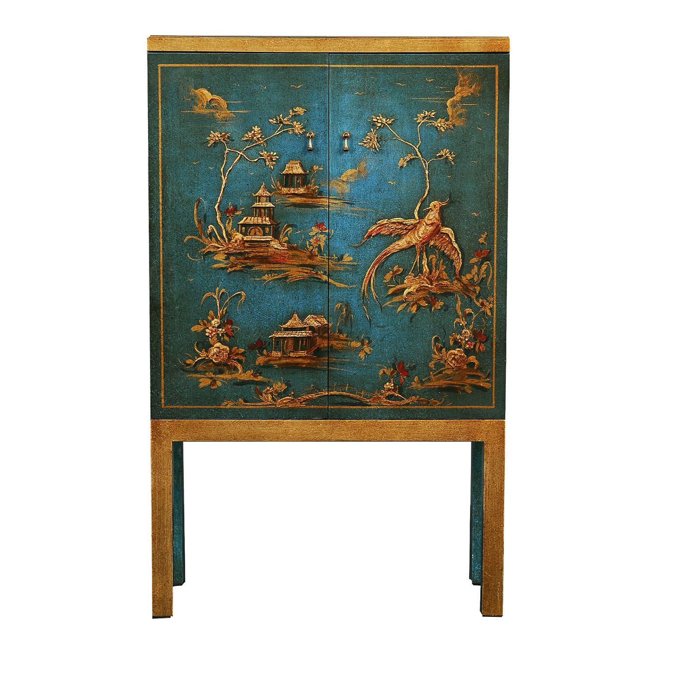 XXIe siècle et contemporain Meuble de bar en bois sculpté de style chinoiserie Dante par Spini Firenze en vente