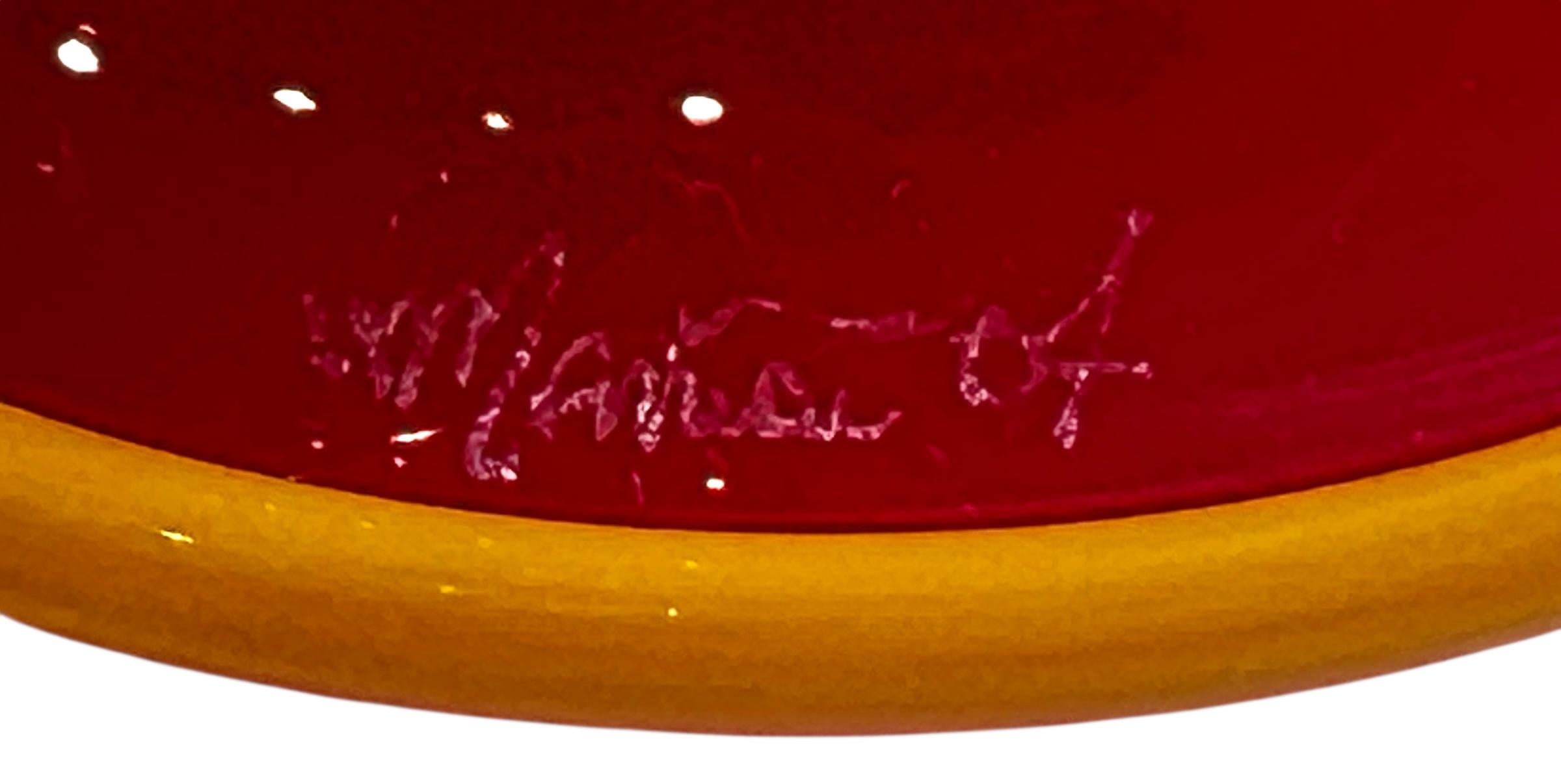 Dante Marioni Jarrón cáliz de cristal soplado a mano rojo y amarillo Firmado 2004 en venta 2