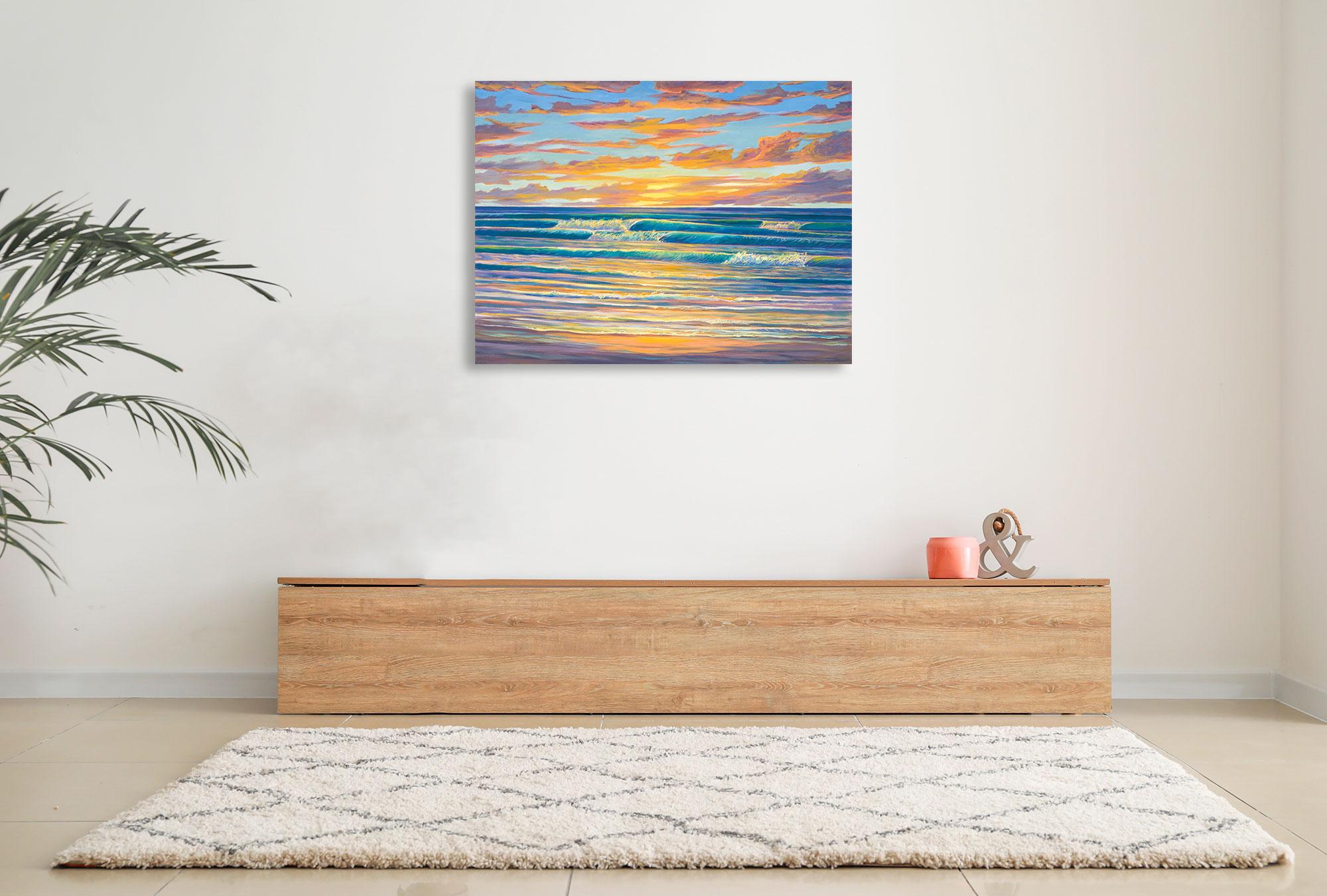 Carmel Beach Sunset Surf - Landscape Painting - Oil On Canvas By Dante Rondo For Sale 1