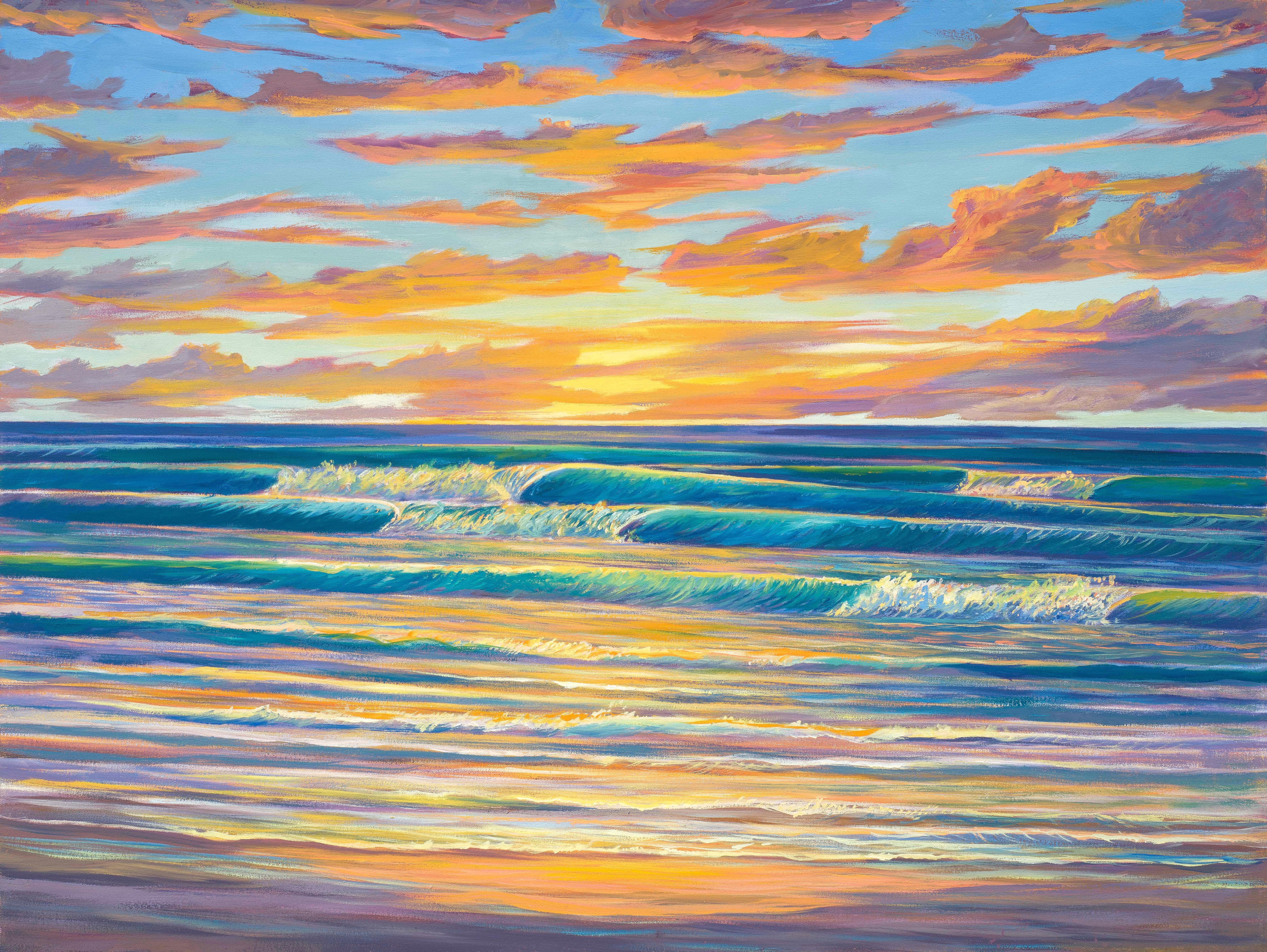 Carmel Strand-Sonnenuntergang Surf - Landschaftsgemälde - Öl auf Leinwand von Dante Rondo