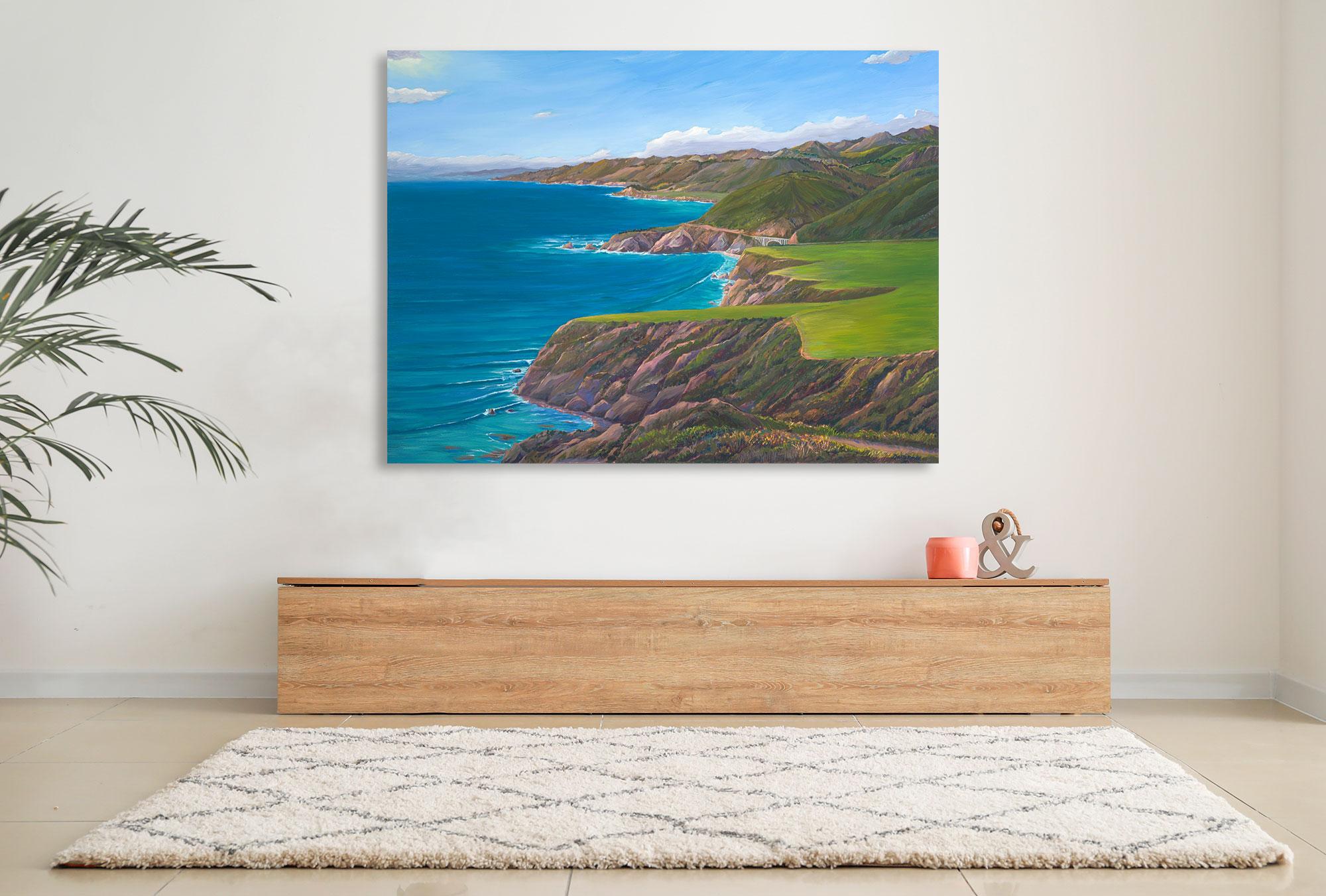 Hurricane Point View Big Sur - Landscape Painting - Oil On Canvas By Dante Rondo For Sale 1