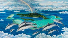 Dolphins Over Bora Bora - Landscape Painting - Oil On Canvas By Dante Rondo