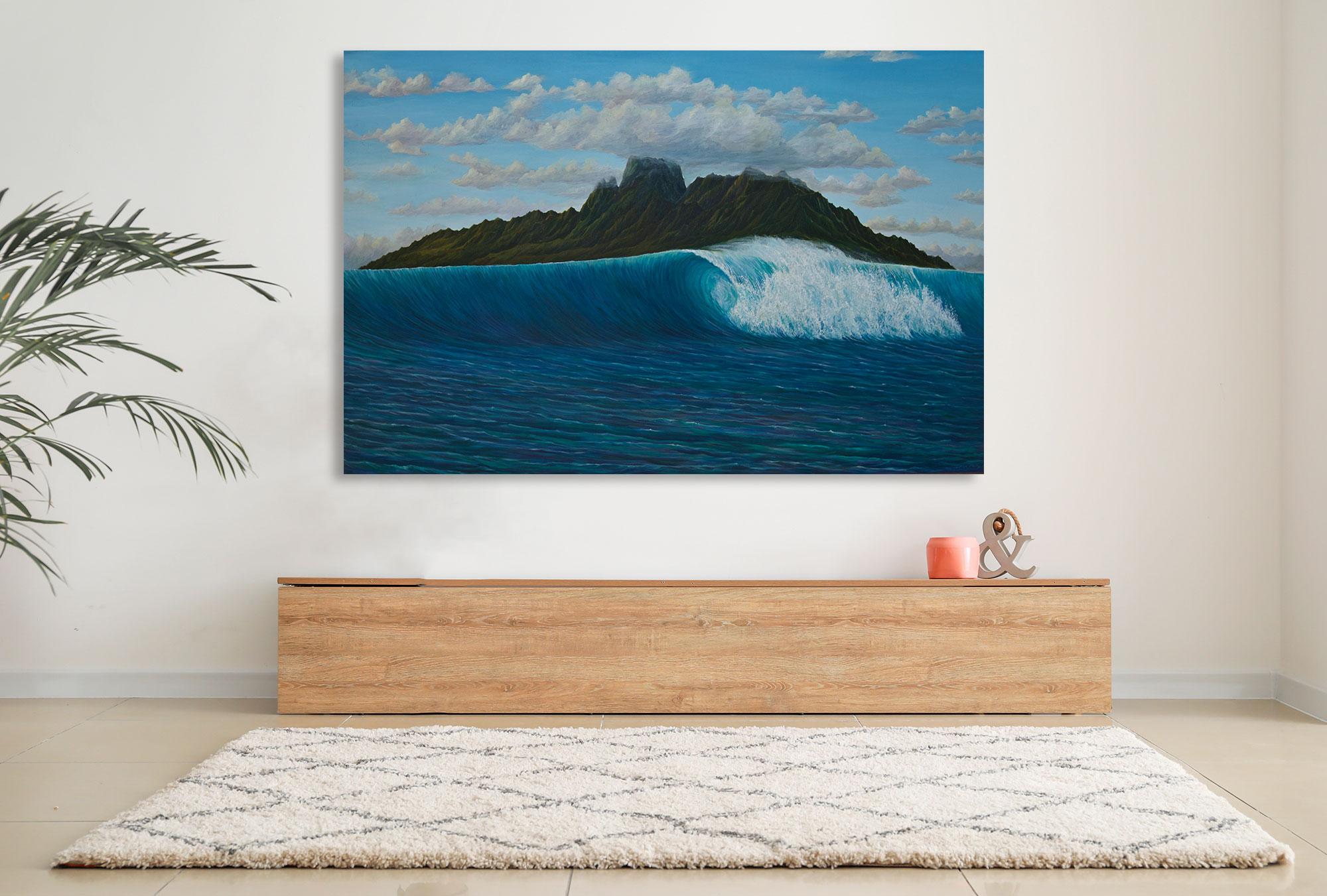 Wave With Bora Bora - Landscape Painting - Acrylic On Canvas By Dante Rondo For Sale 1