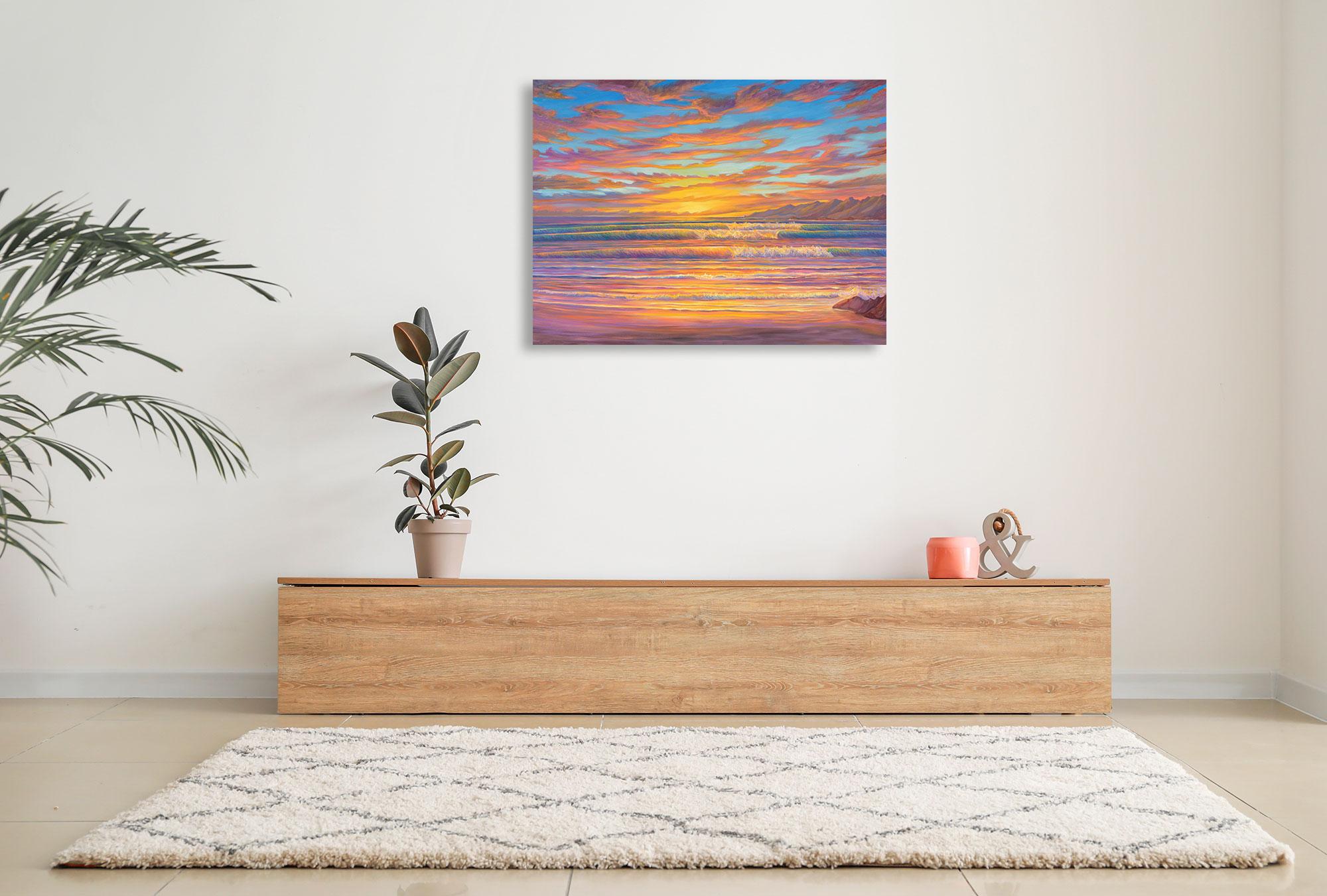Sunset Surf Glow - Oil On Canvas - Landscape Painting By Dante Rondo For Sale 1
