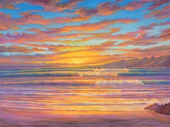 Sunset Surf Glow - Oil On Canvas - Landscape Painting By Dante Rondo