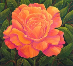 Tequila Sunrise Rose Close Up -Oil On Canvas - Landscape Painting By Dante Rondo