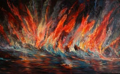 Lava Flow Into Sea - Hawaii - Oil On Canvas - Abstract Painting By Dante Rondo