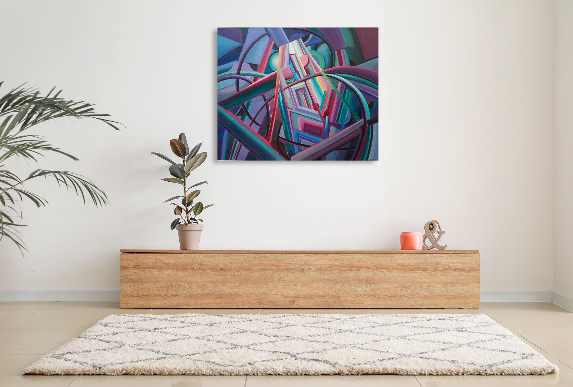 Planen und Fahrräder – Acryl auf Leinwand – Abstraktes Gemälde von Dante Rondo im Angebot 1