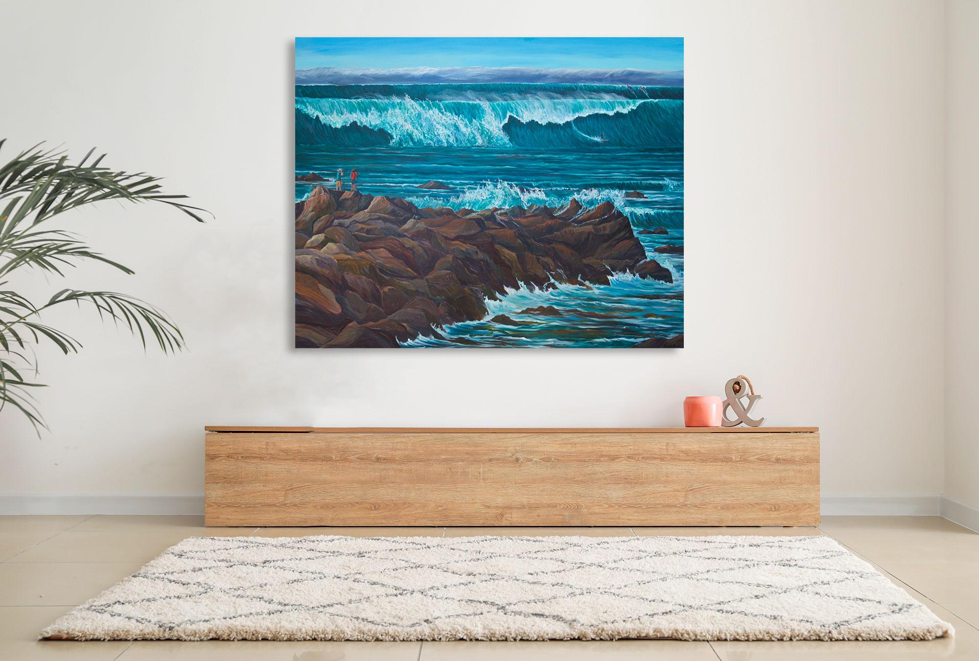 Carmel Point Big Surf – Landschaftsgemälde – Acryl auf Leinwand von Dante Rondo – Painting von DANTE RONDO