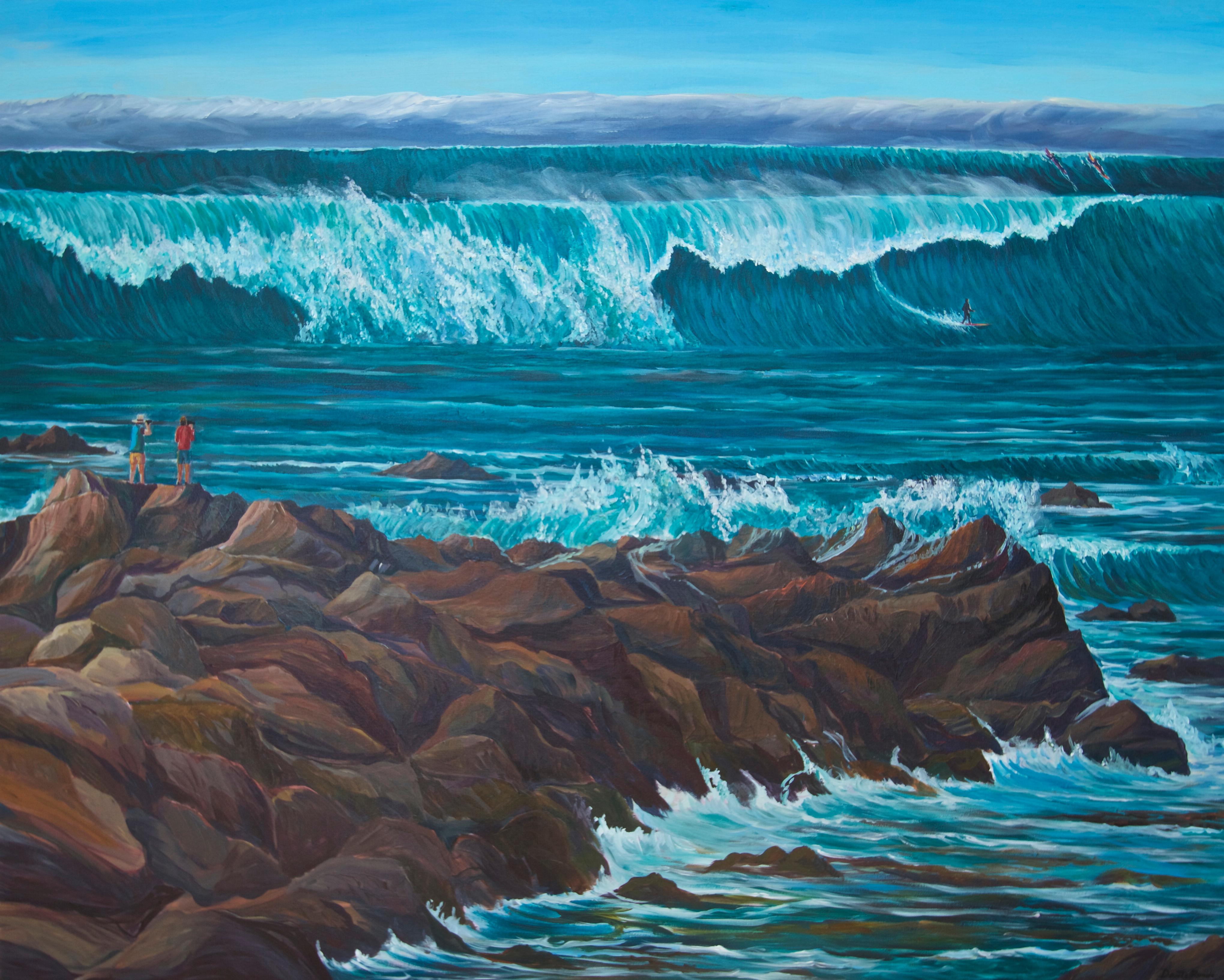 DANTE RONDO Landscape Painting – Carmel Point Big Surf – Landschaftsgemälde – Acryl auf Leinwand von Dante Rondo