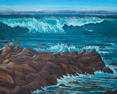 Carmel Point Big Surf - Peinture de paysage à l'acrylique sur toile de Dante Rondo
