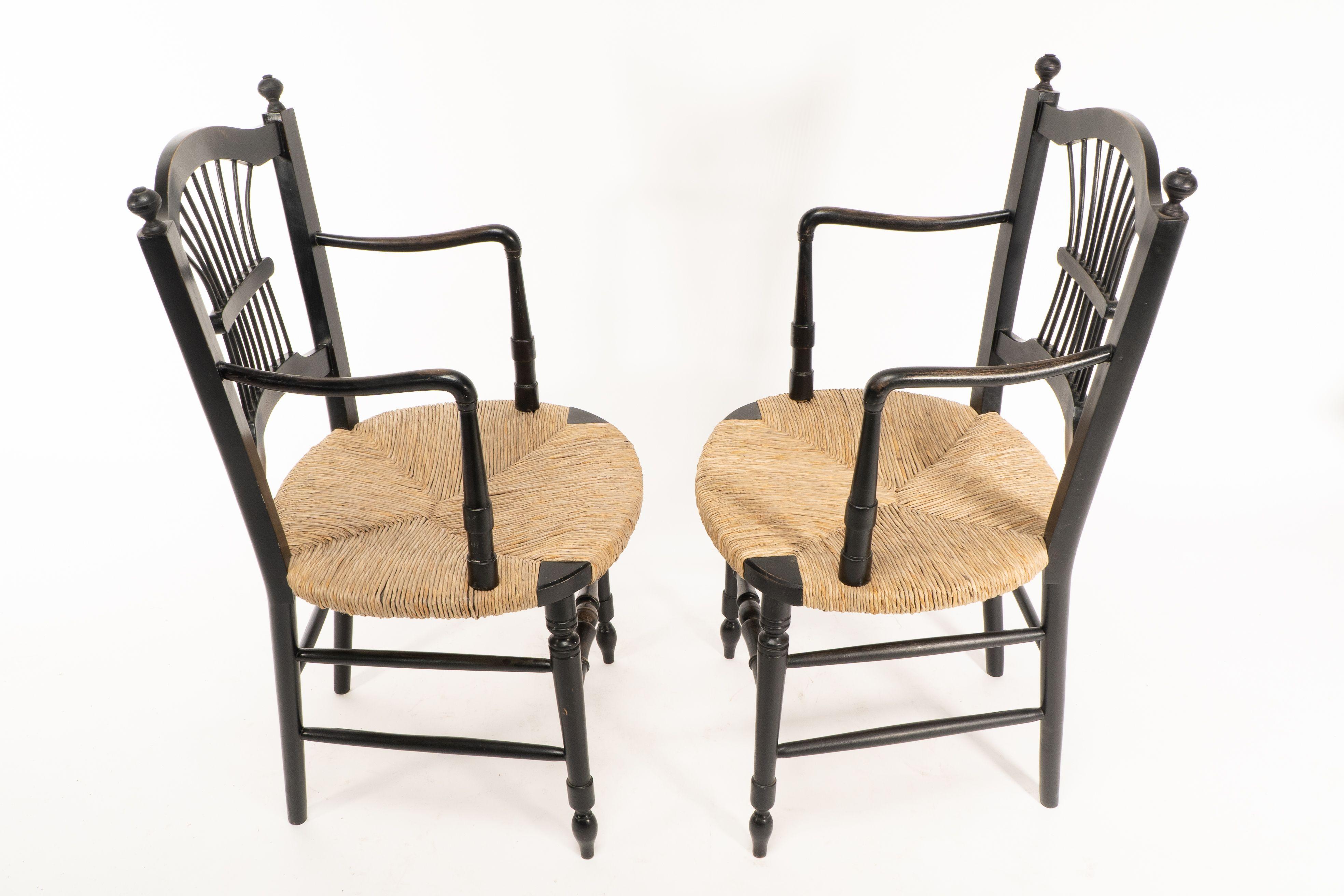 Dante Rossetti for Morris and Co. A pair of rush seated armchairs In Good Condition For Sale In London, GB