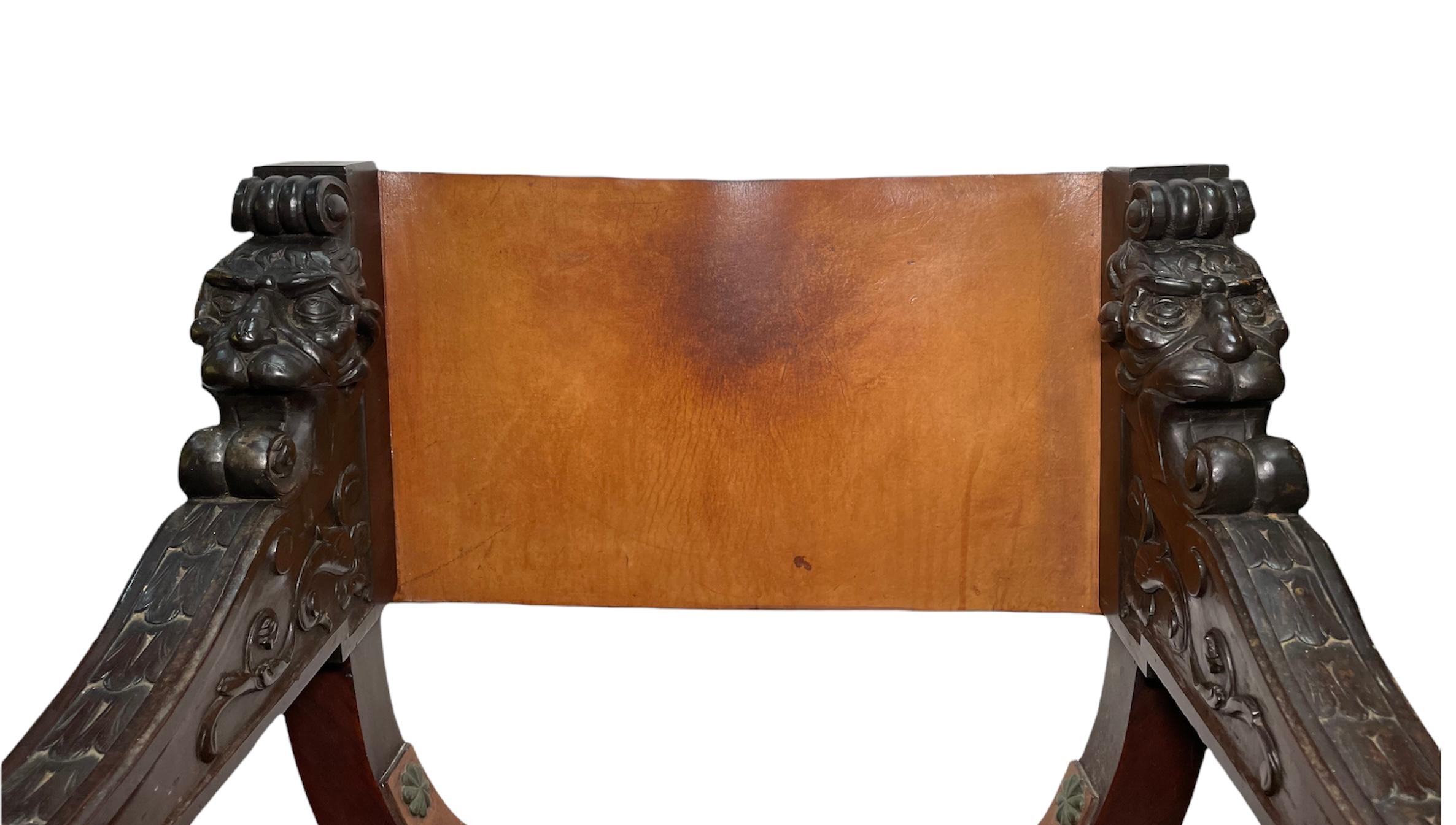 Dante, Savonarola or Crossing Hand Carved Wood Leather Heavy Chair 3