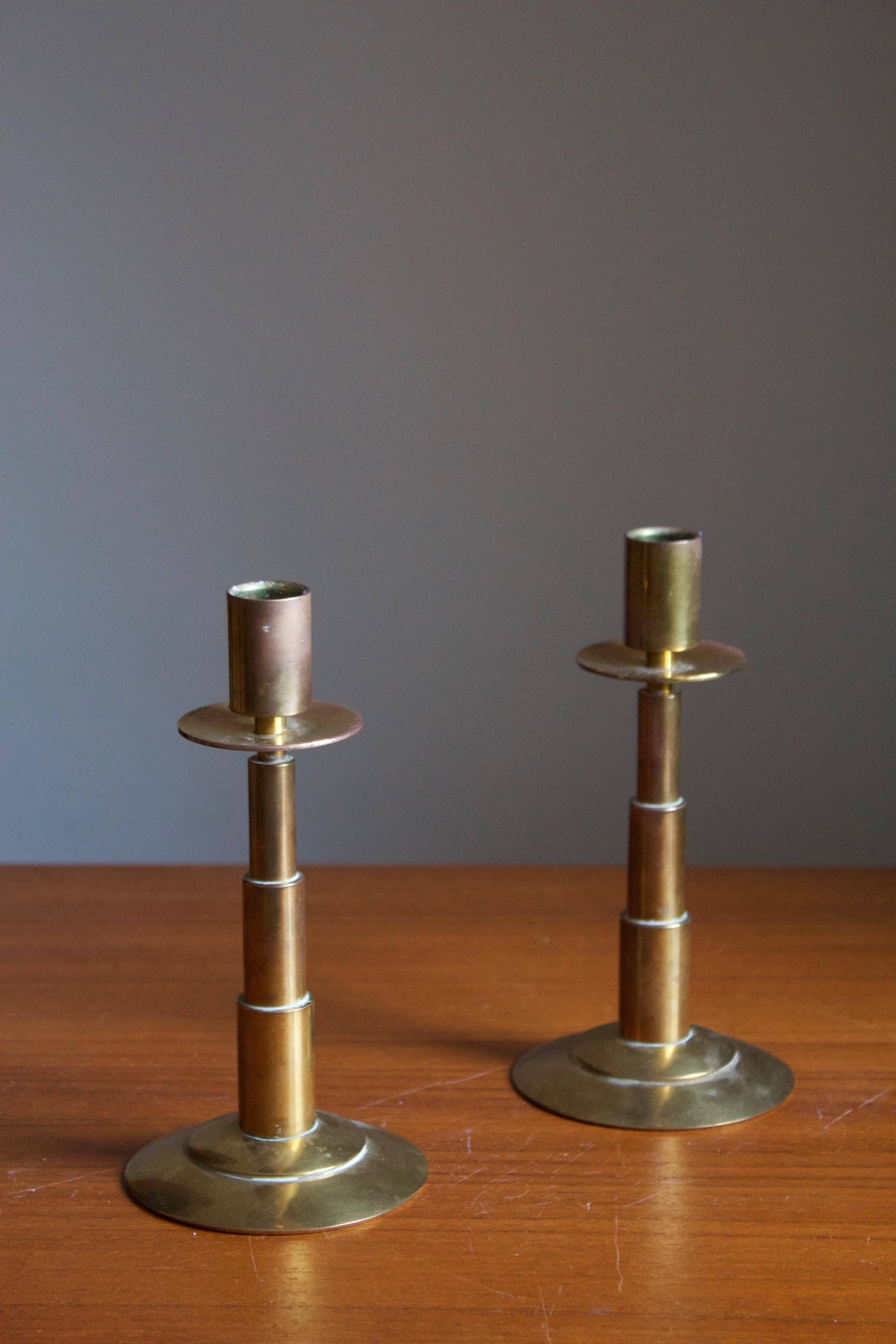 Mid-Century Modern Dantorp Design, Candle Sticks, Brass, Denmark, 1960s