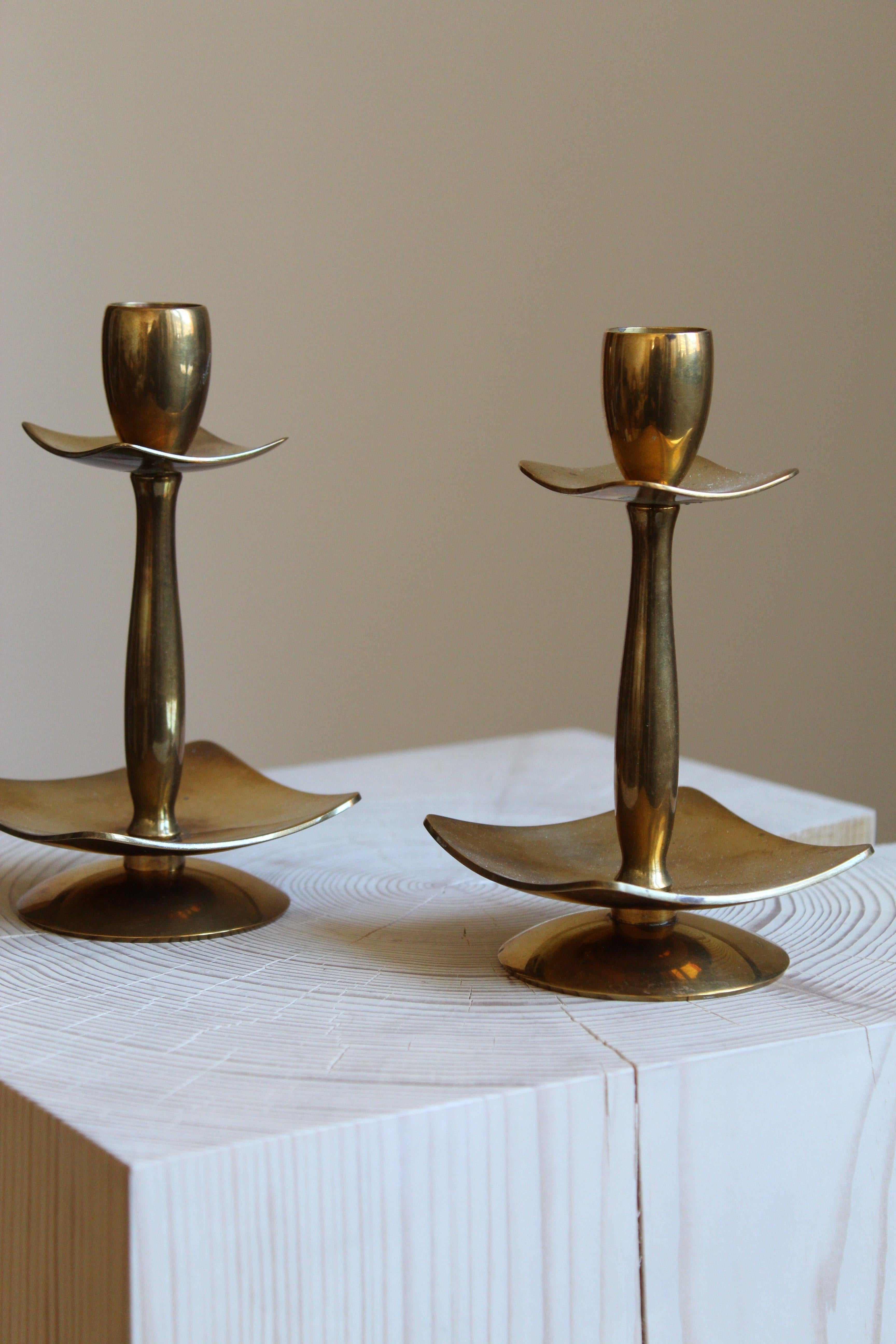 Mid-Century Modern Dantorp Design, Candle Sticks, Brass, Denmark, 1960s