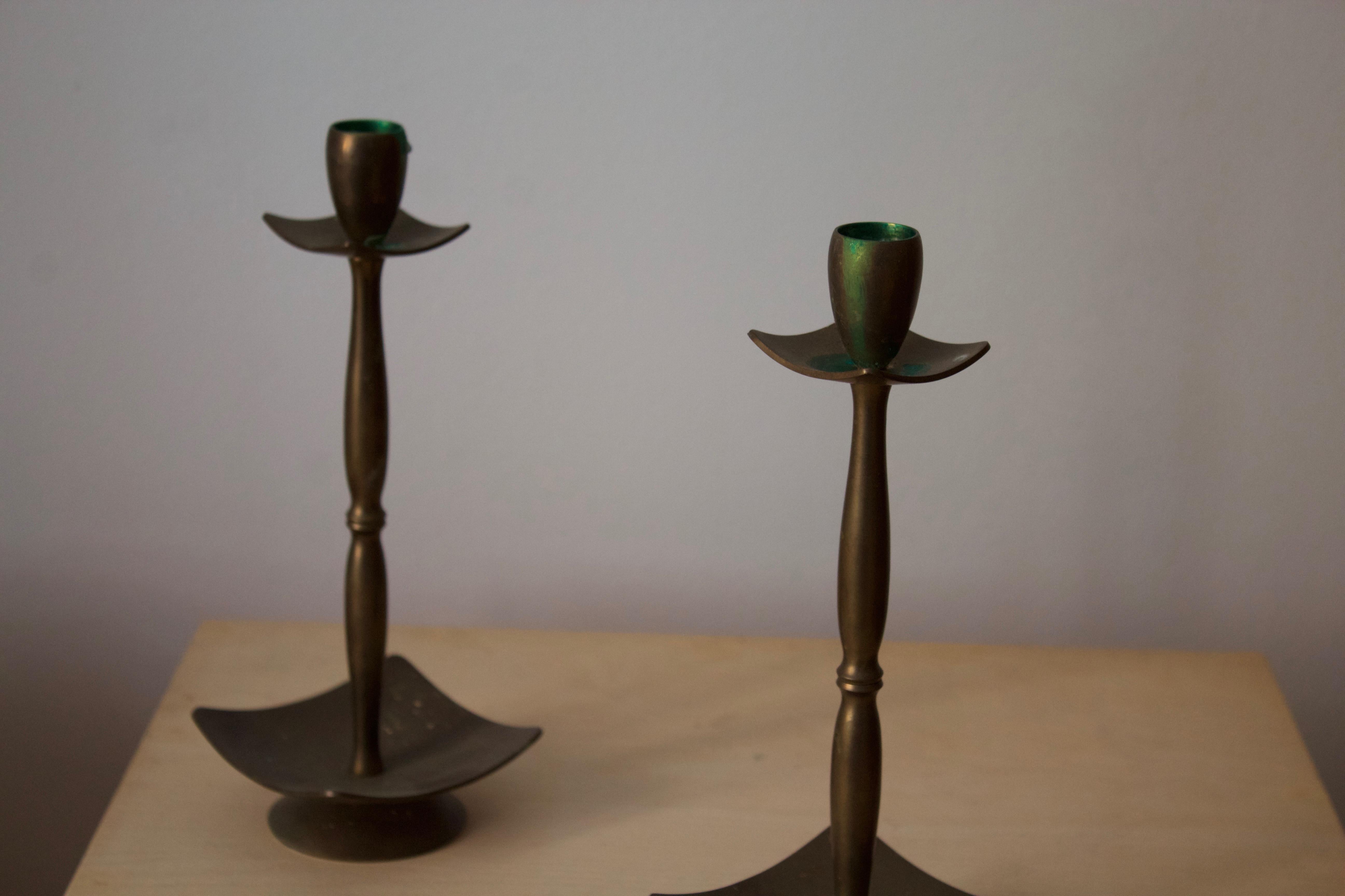 Mid-Century Modern Dantorp Design, Candle Sticks, Brass, Denmark, 1960s